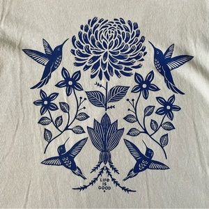 Life Is Good Floral Hummingbird T-Shirt, Women’s Size Large